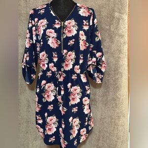 Stella Tweed Navy and Pink Floral Long Sleeve Dress